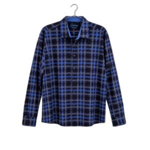 Luchiano Viscanti Mens XXL Blue Plaid Long Sleeve Button Up Dress Shirt